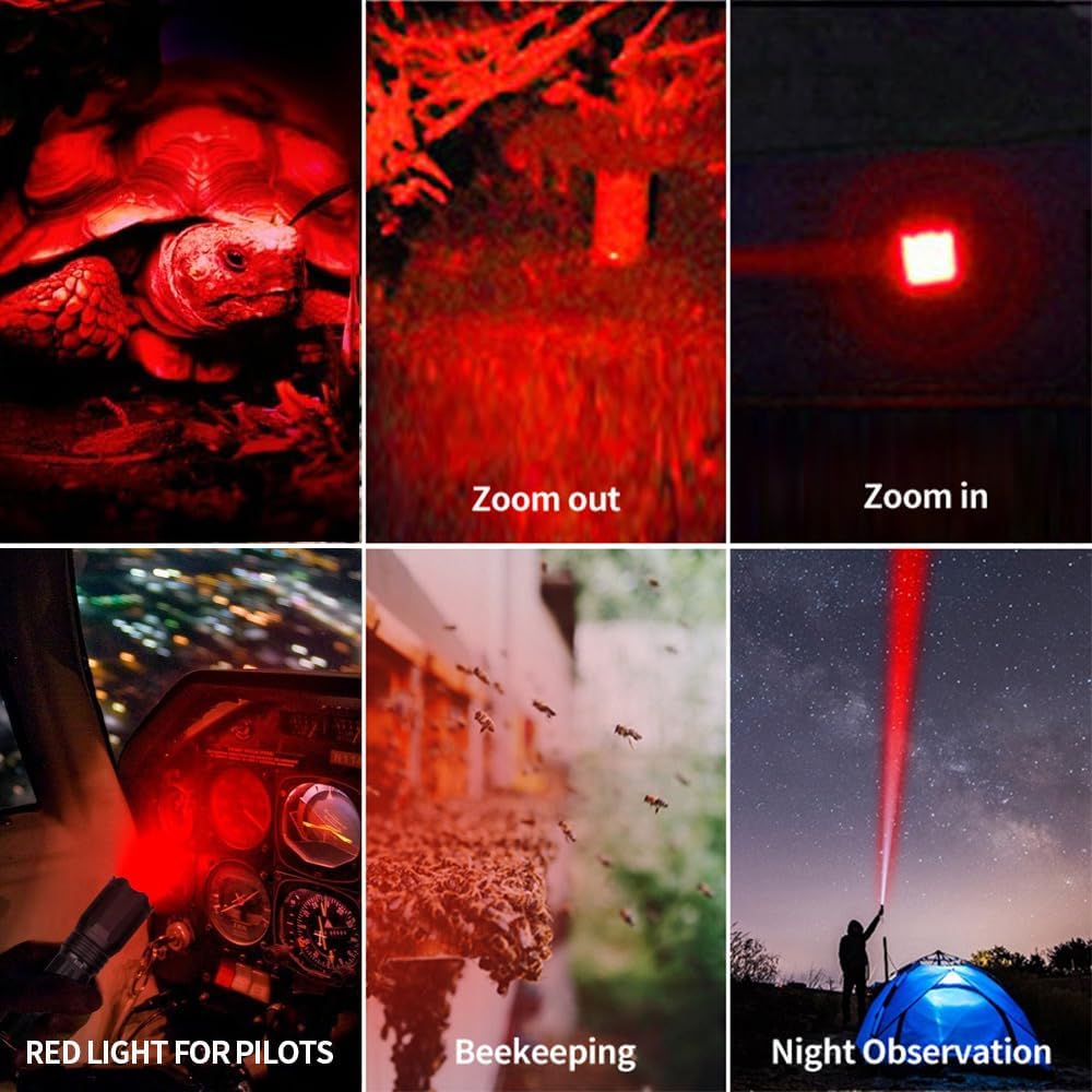 Red Flashlight Rechargeable,Green Light Flashlight,Blue Light flashlights, Lights for Observation, 4 in 1 White Lights and Red lamp and Blue Lamp and Green Lamps ,4 Modes.