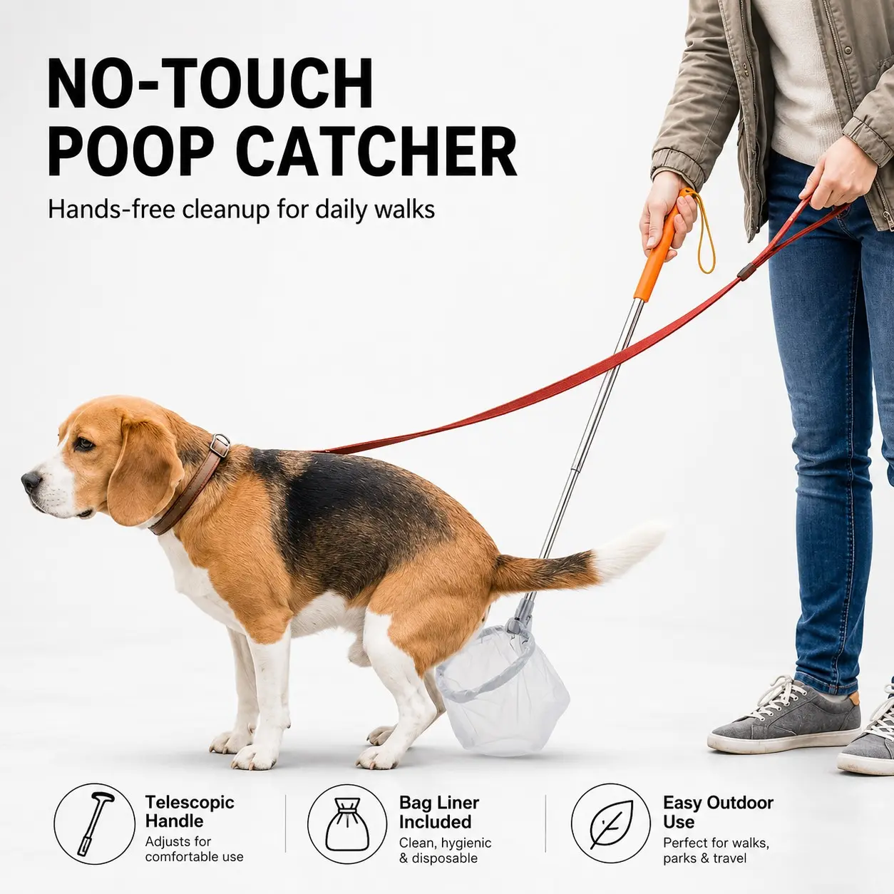 Portable Dog Poop Scooper Supplies, Foldable Handle, Random Color Bags, Ideal for 10 Outdoor Scenarios, Practical Gift for Pet Owners