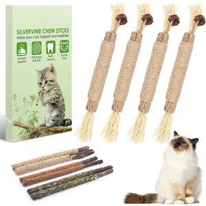 10 Pack Silvervine Sticks for Cats, Natural Matatabi Catnip Chew Toys for Kittens and Adult Cats, Cat Teething & Dental Care Chew Sticks for Indoor Cats and Aggressive Chewers