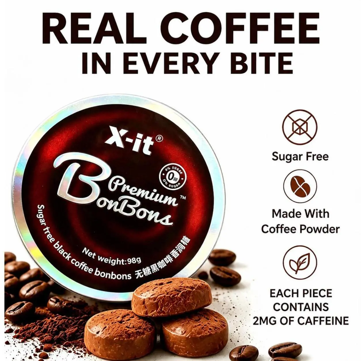 X-it Sugar-Free Iced Coffee Hard Candy, 3.5oz Premium Portable Tin, Rich Coffee Flavor with a Refreshing Mint Finish, Perfect for Office, Travel & Everyday Moments