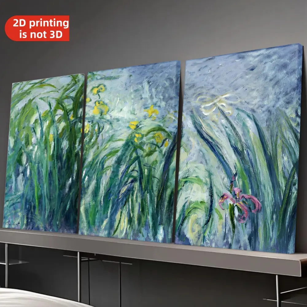 Aesthetic Decor Canvas Wall ArtAesthetic Room Decor 2D Flat Painting, 3-piece set of modern abstract floral framed triptych - blue, green, and yellow color scheme, suitable for the living room, framed with border, 12x16inch /30x 40cm canvas, ideal fo