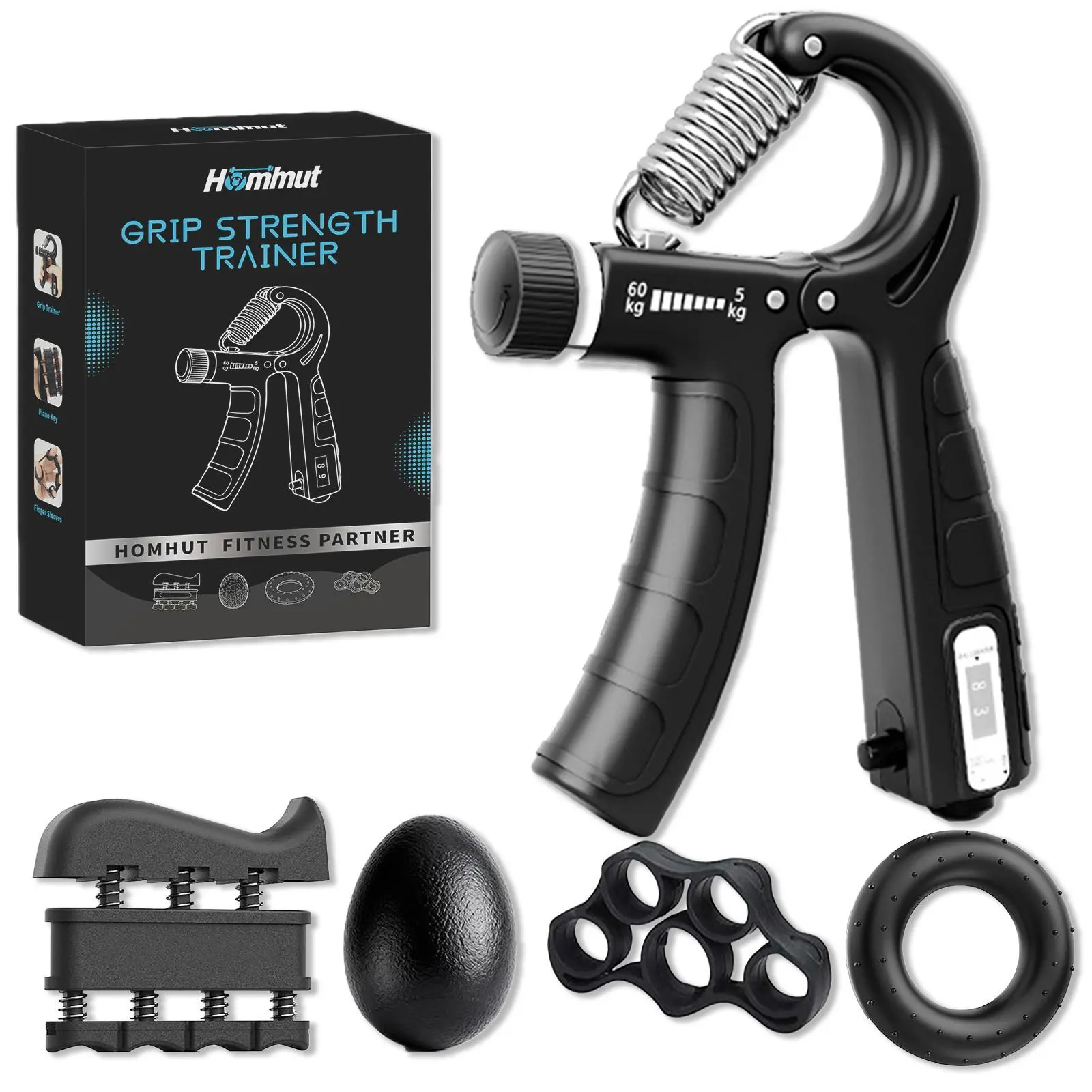 Forearm Grip Strengthener 6Pcs Kit Adjustable Resistance Finger Trainer for Sports, Rehabilitation & Stress Relief