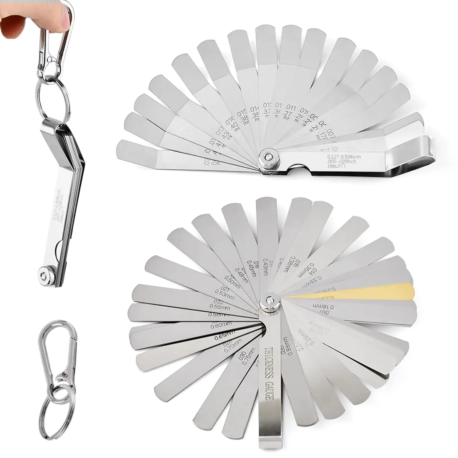 2PS Stainless Steel Feeler Gauge Set,32  Feeler Gauge & 16  Offset Thickness Gauge,0.001-0.04" (0.03-1.00mm) Inch and Metric Measurement - Gap Tool for Automotive