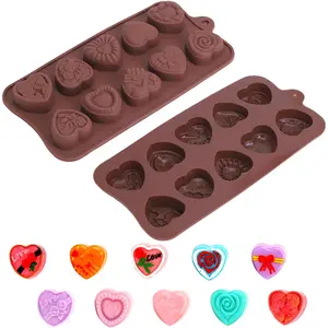 2 Pcs Heart Chocolate Molds, 10-Cavity Love Rose Shape Molds, Non-Stick Baking Molds for DIY Handmade Soap Candles Jello Candy Gummy Ice Cubes