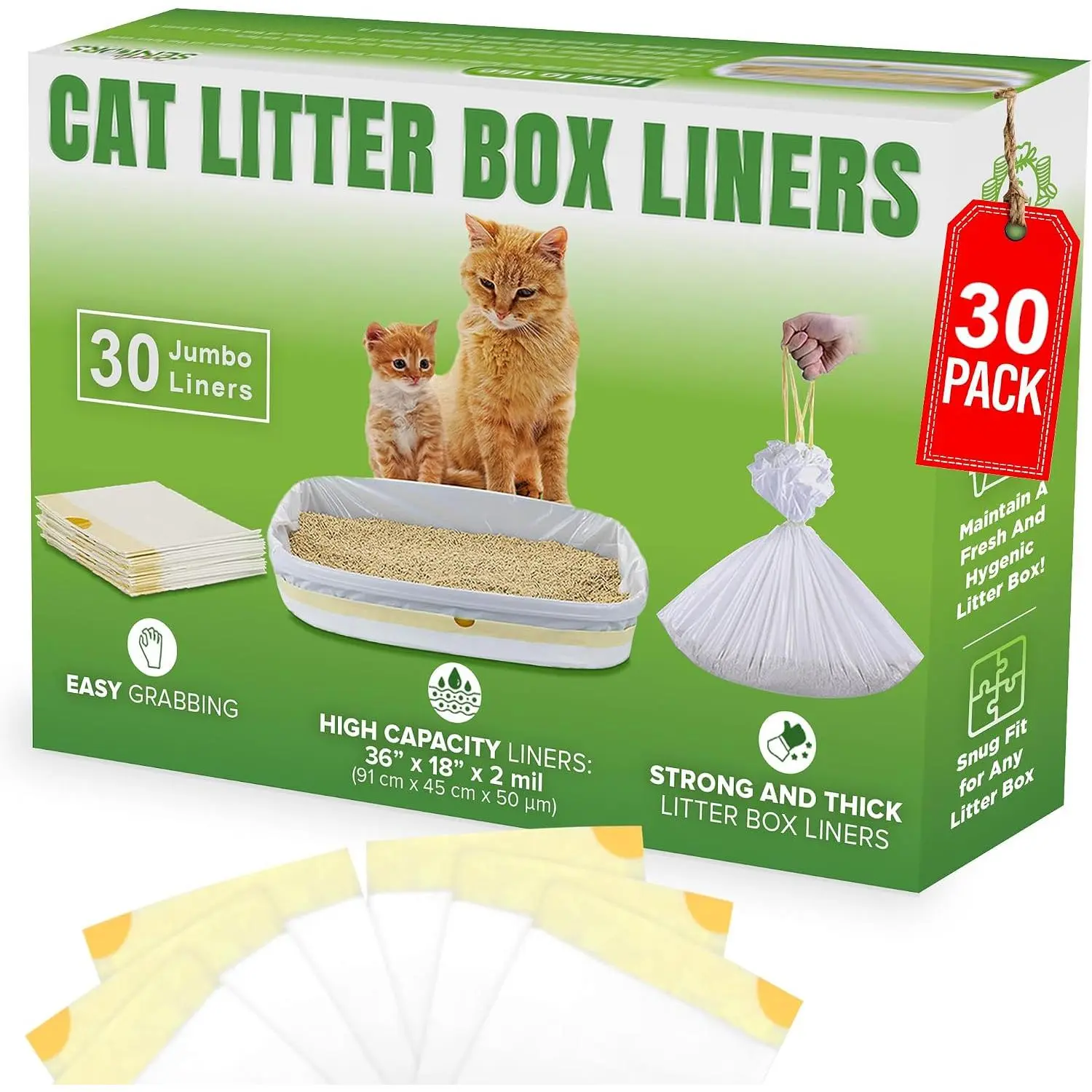 Litter Box Liners - 30   & Thick Litter Liners For Mess-Free Cleanup -  Size - Conveniently Folded No  Tearing - Scratch-Resistant -  A  Hygienic