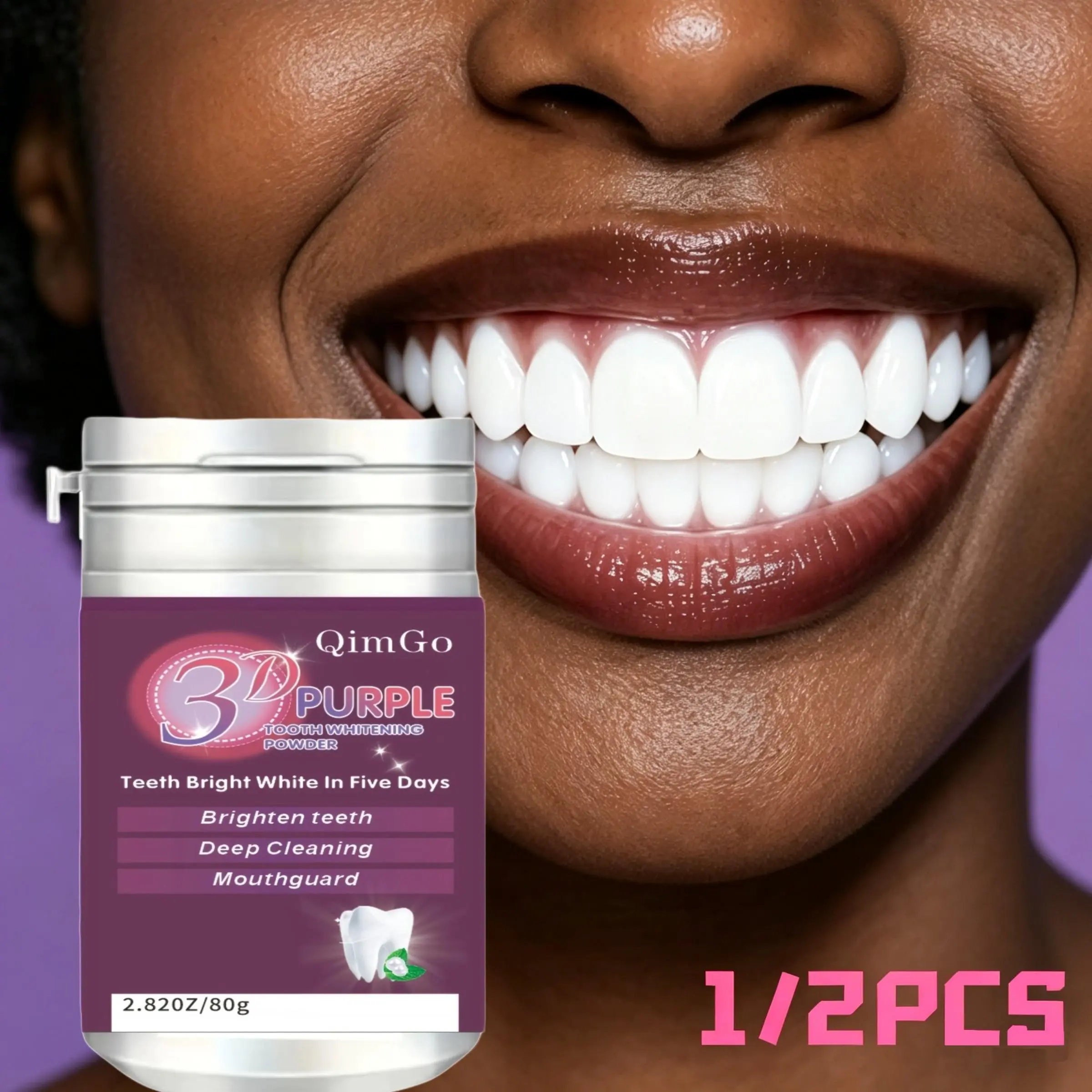 3D Teeth Whitening Powder, Removes Coffee & Tea Stains, Teeth Stain Remover, Deep Cleaning, Fresh Breath, Unisex, Enhances Tooth Brightness, Oral