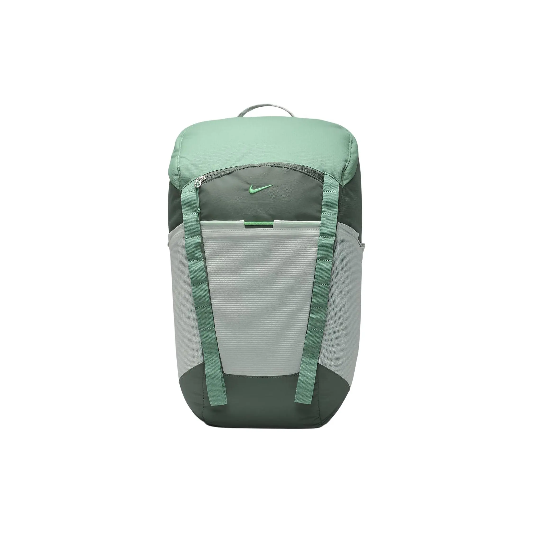 Nike Logo Zipper Fabric Backpack for Men and Women – Vintage Green, Light Silver, and Stadium Green
