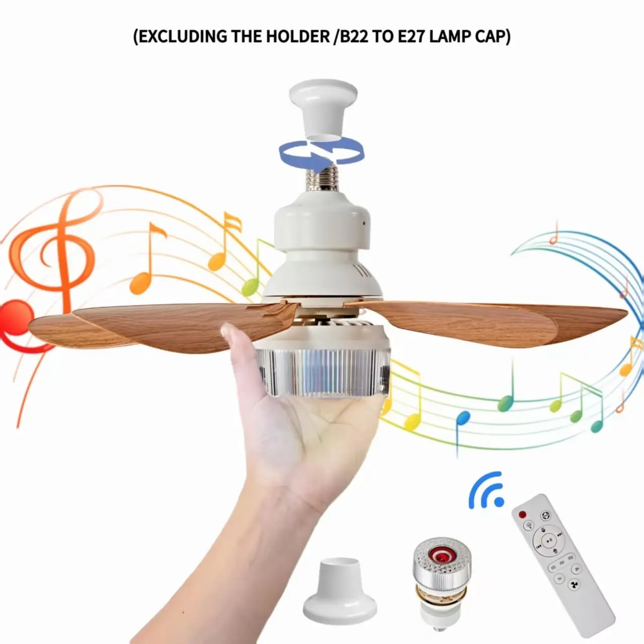 RGB Socket Fan Light with Bluetooth-compatible Speaker, Crystal RGB Lampshade, Rhythm Lighting, Atmosphere Light, Electronic Lights, Timer, 3 Brightness Levels, Quiet, Small Bedroom, Party