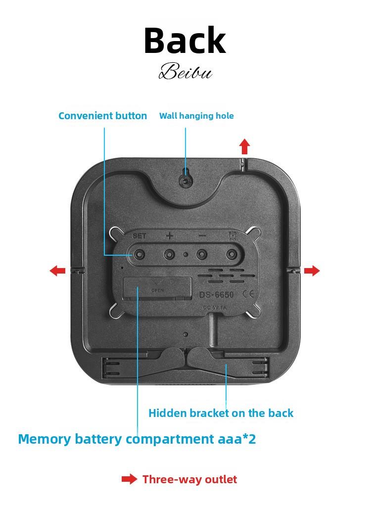 Large Display Digital LED Wall Clock, Battery Operated Wall Clock with Temperature Date Weekday Display, Adjustable Brightness, Alarm Timer, Modern Hanging/Table Clock for Living Room Bedroom Home Decor