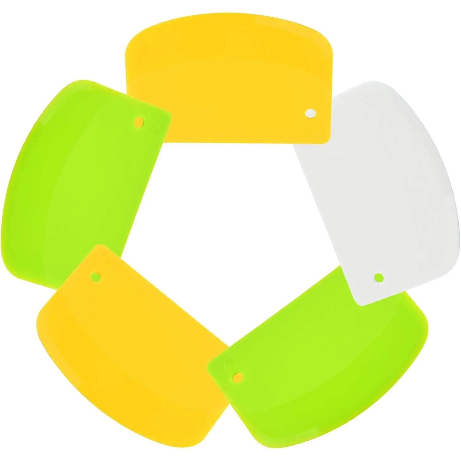 5 Pack Dough Scraper, 5.3 x 3.6 Inch Plastic Bench Scraper, Bowl Spatula, Kitchen Pastry  Tool for Bread Dough, Pastry, Pizza, Baking Cake (Green,Yellow,White)
