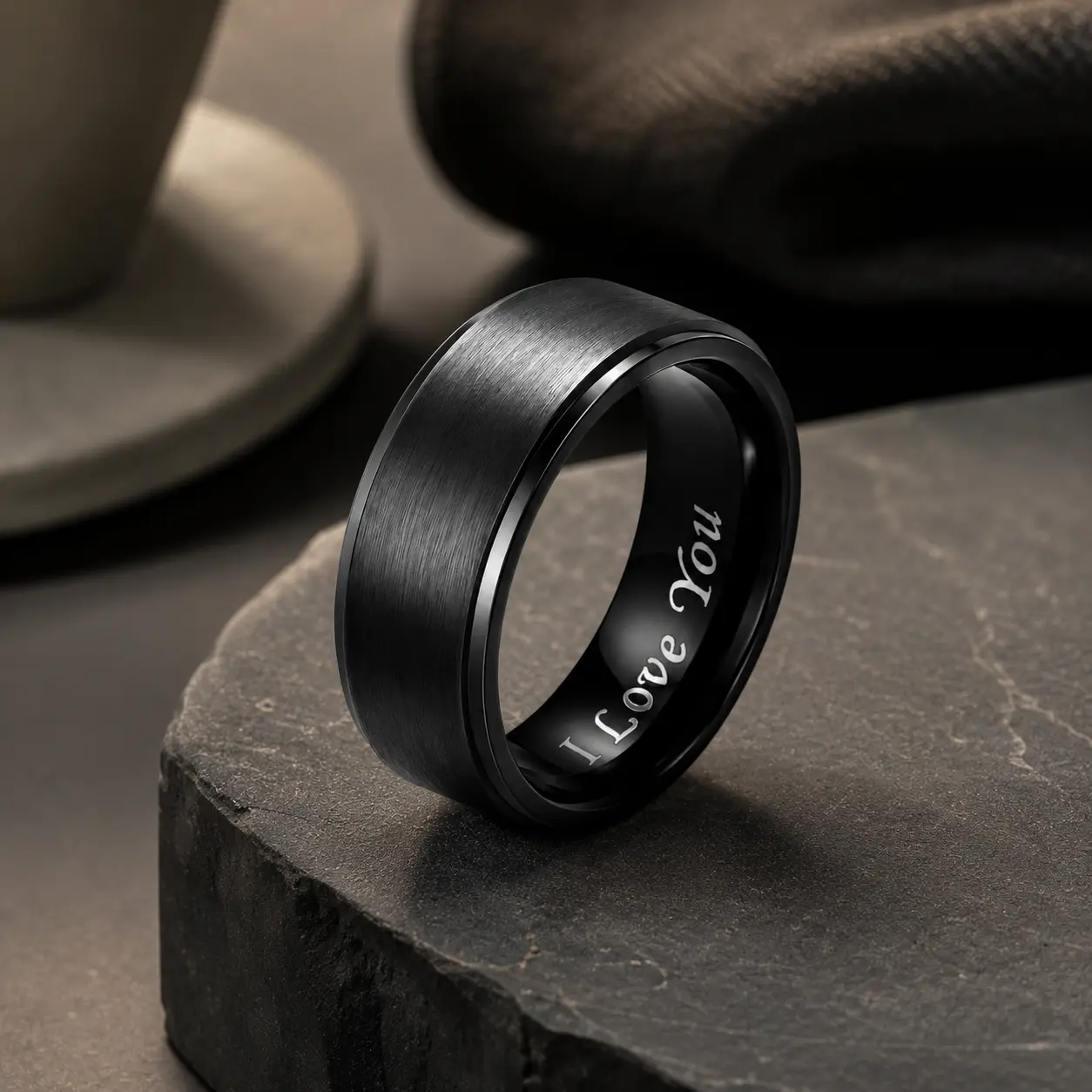 Elegant Men's Titanium Steel 'I Love You'Engraved Ring - Romantic Black Band withCreative Lettering, Ideal for Wedding,Anniversary & Valentine's Day Gift,Father’s Day gift.summerwins summerwins, Promise Ring, Men's Jewelry