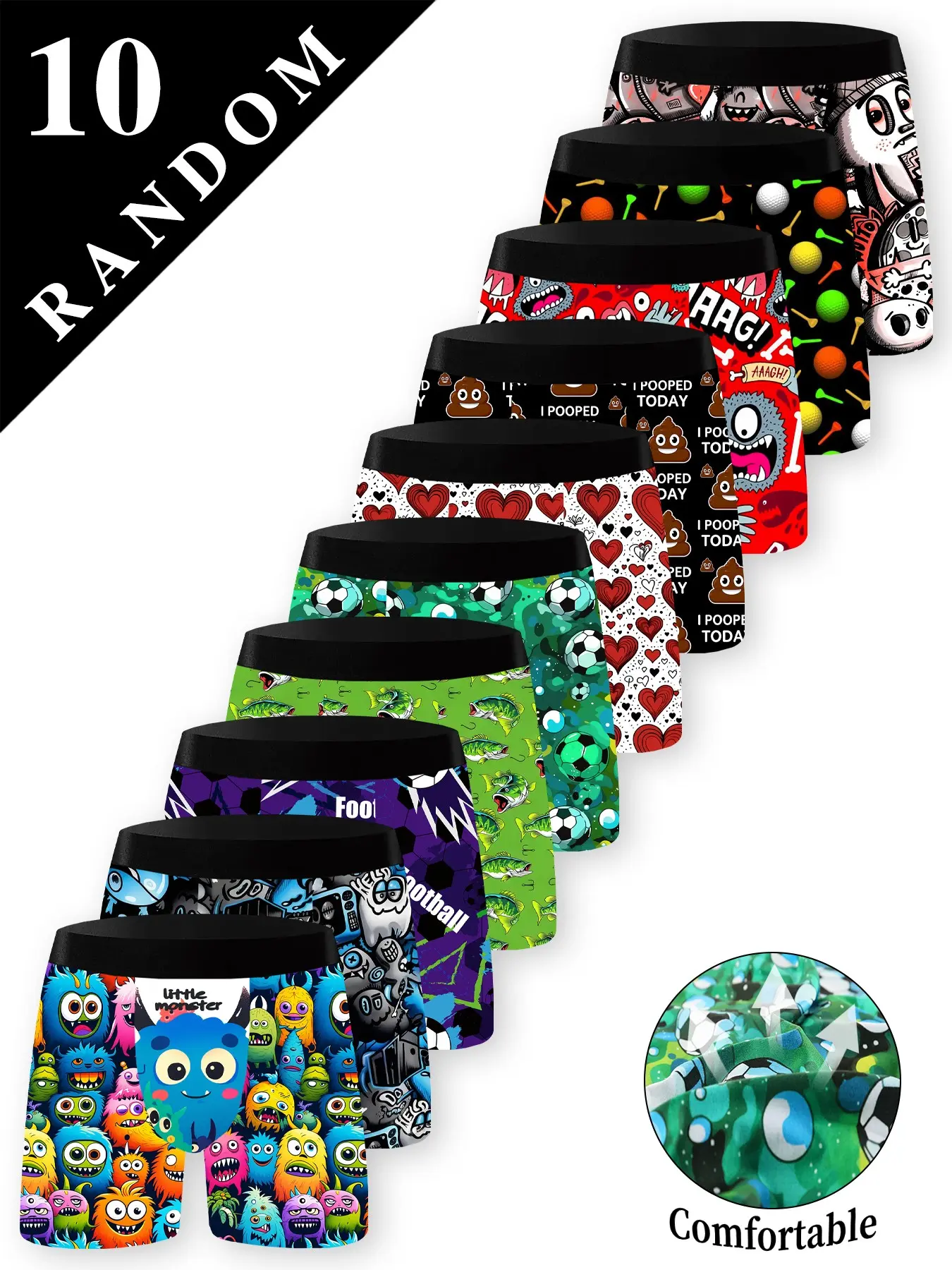 Men's Graffiti Print Briefs, High Elastic Knit Fabric, 95% Polyester 5% elastane, Soft Breathable Casual Underwear, Fitness Boxing Shorts