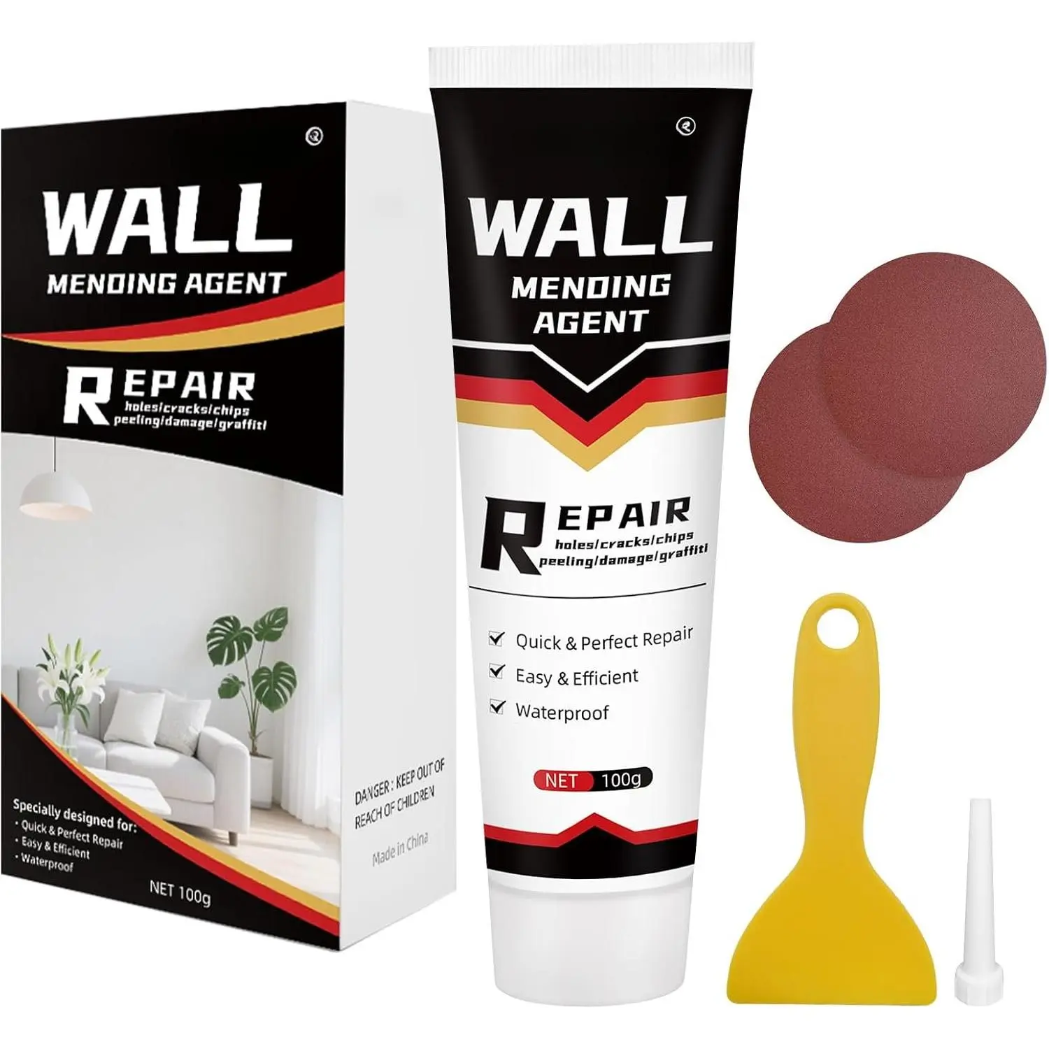 Drywall Repair Kit, Drywall Hole Patch Repair Kit Spackle Wall Repair Kit Drywall Putty for Filling Holes and Creak  Drywall Patch  Hole Filler for Walls Quick and Easy Solution