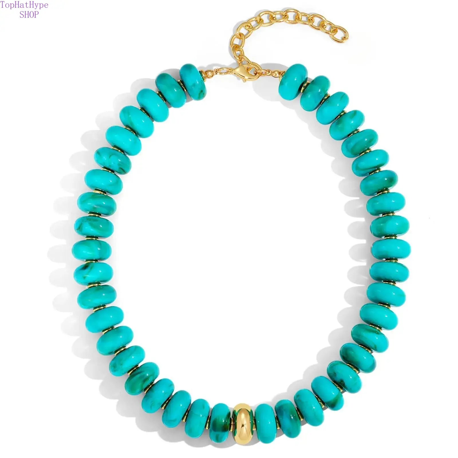 Women Trendy Chunky Beaded Choker Necklace, Boho Y2K Style Statement Jewelry with Gold Accent, Adjustable Multi Color Summer Beach Accessory
