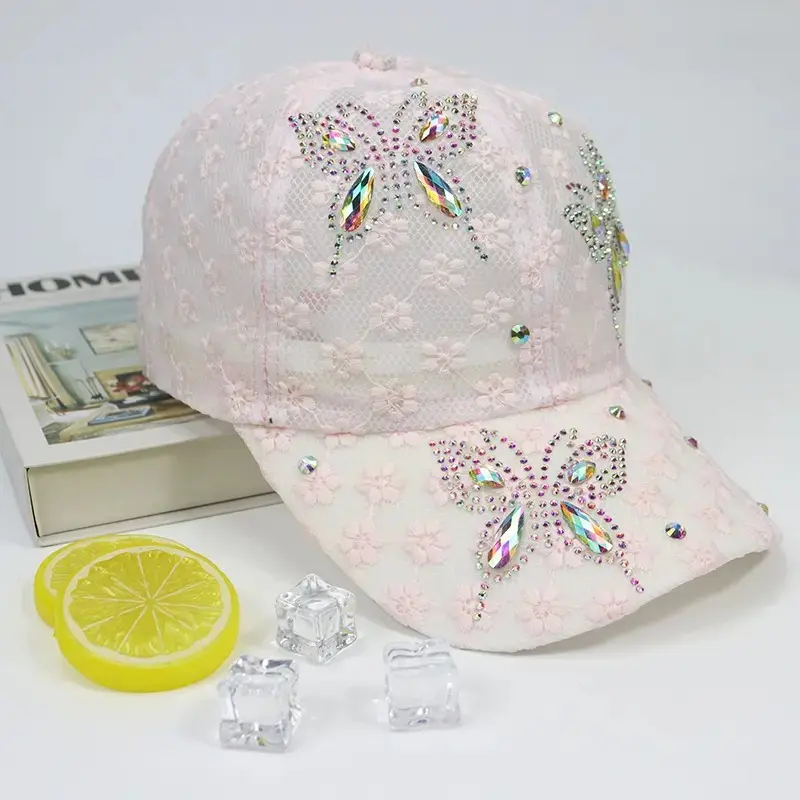Unisex Glitter Butterfly Rhinestone Trucker Hat - Adjustable Mesh, Breathable Lightweight Casual Beach Sun Cap, Funky Fashion Sports Accessory for Outdoor Activities, One Size