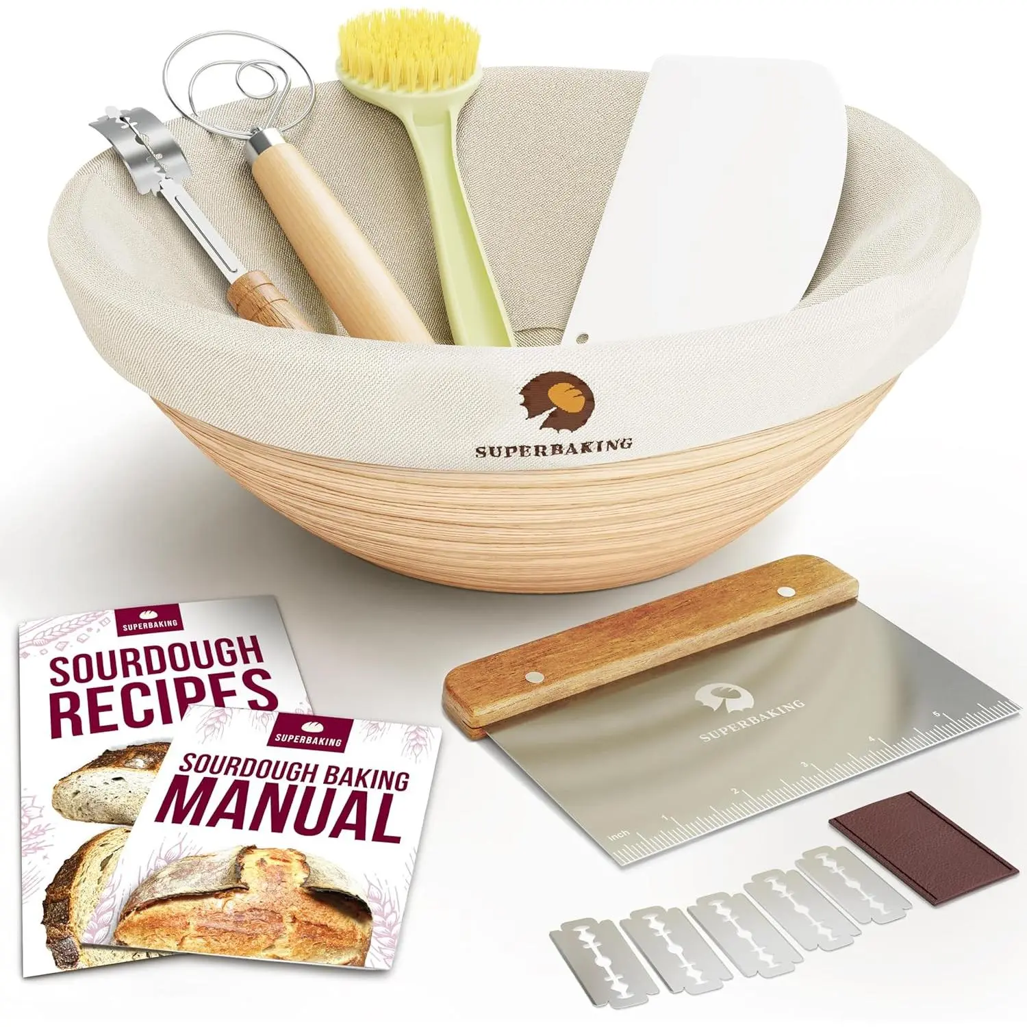 9-Inch Round Rattan Banneton Bread Proofing Basket Bakeware - Indonesian Rattan, Handcrafted, Sturdy Reinforced Frame, Smooth Finish, Sourdough Utensil Set, Holiday Gift for Bread Making Supplies