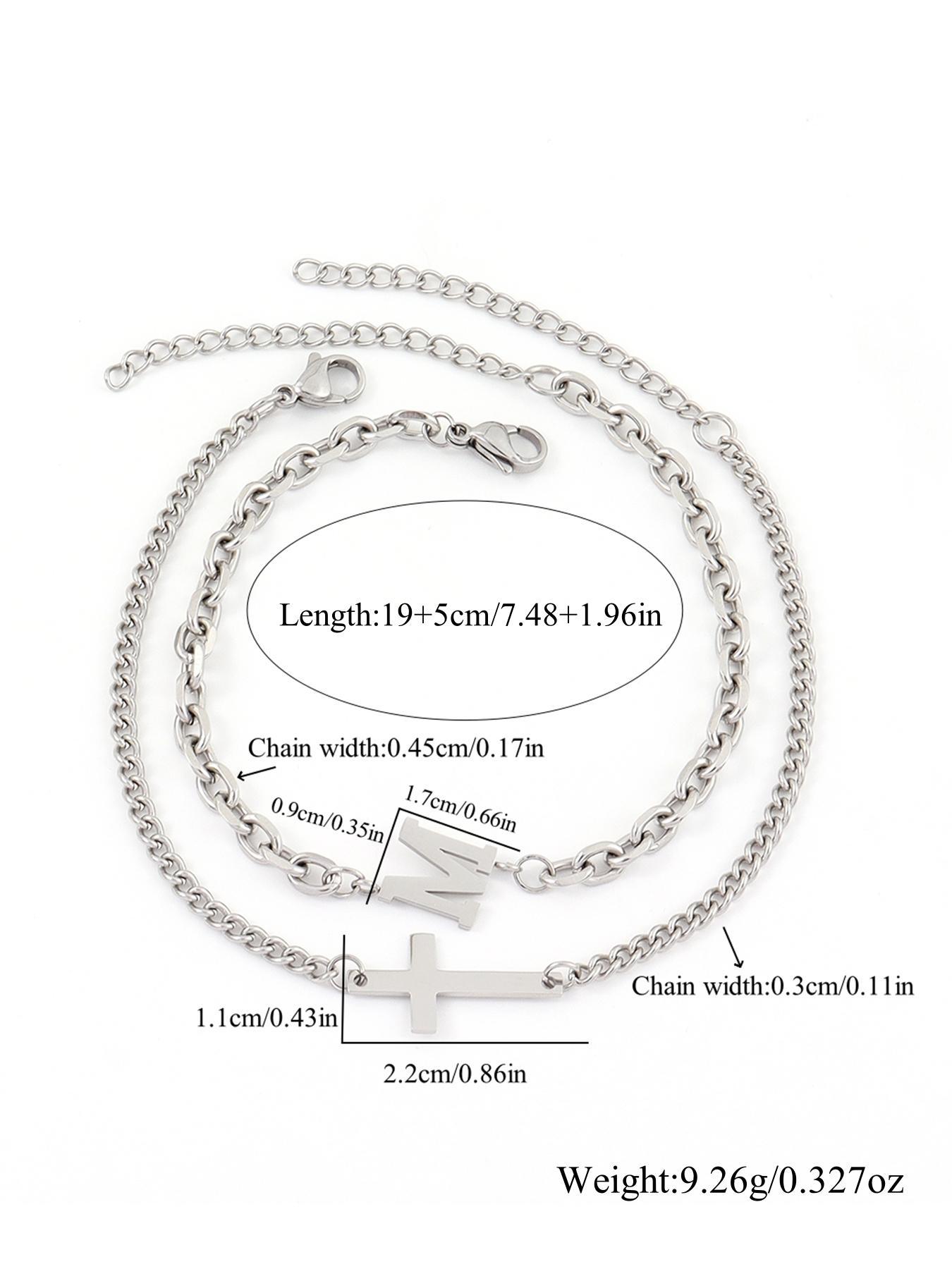 Men's Fashion Letter & Cross Design Bracelet, Casual Trendy Stainless Steel Chain Bracelet, Fashion Accessories for Daily Wear