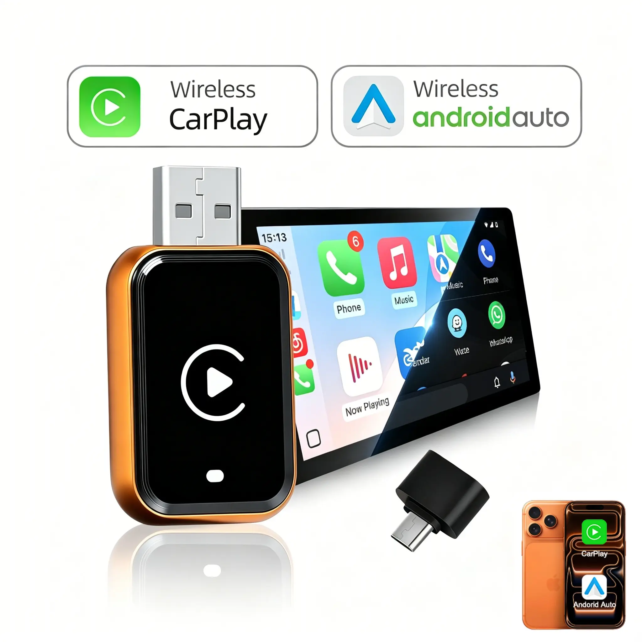 2026 Wireless Carplay Adapter, Compatible with Apple and Android, Wired to Wireless Converter, Carplay/android Auto Plugin