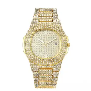 Iced-Out Nautilus Watch - 43mm×43mm, Gold