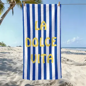 Blue Striped Italian Style Beach Towel, Ultra-Fine Fiber, Lightweight Quick-Dry Sand-Resistant, Ideal for Pool, Beach, Travel, Camping, Quick Dry Towels For Travel