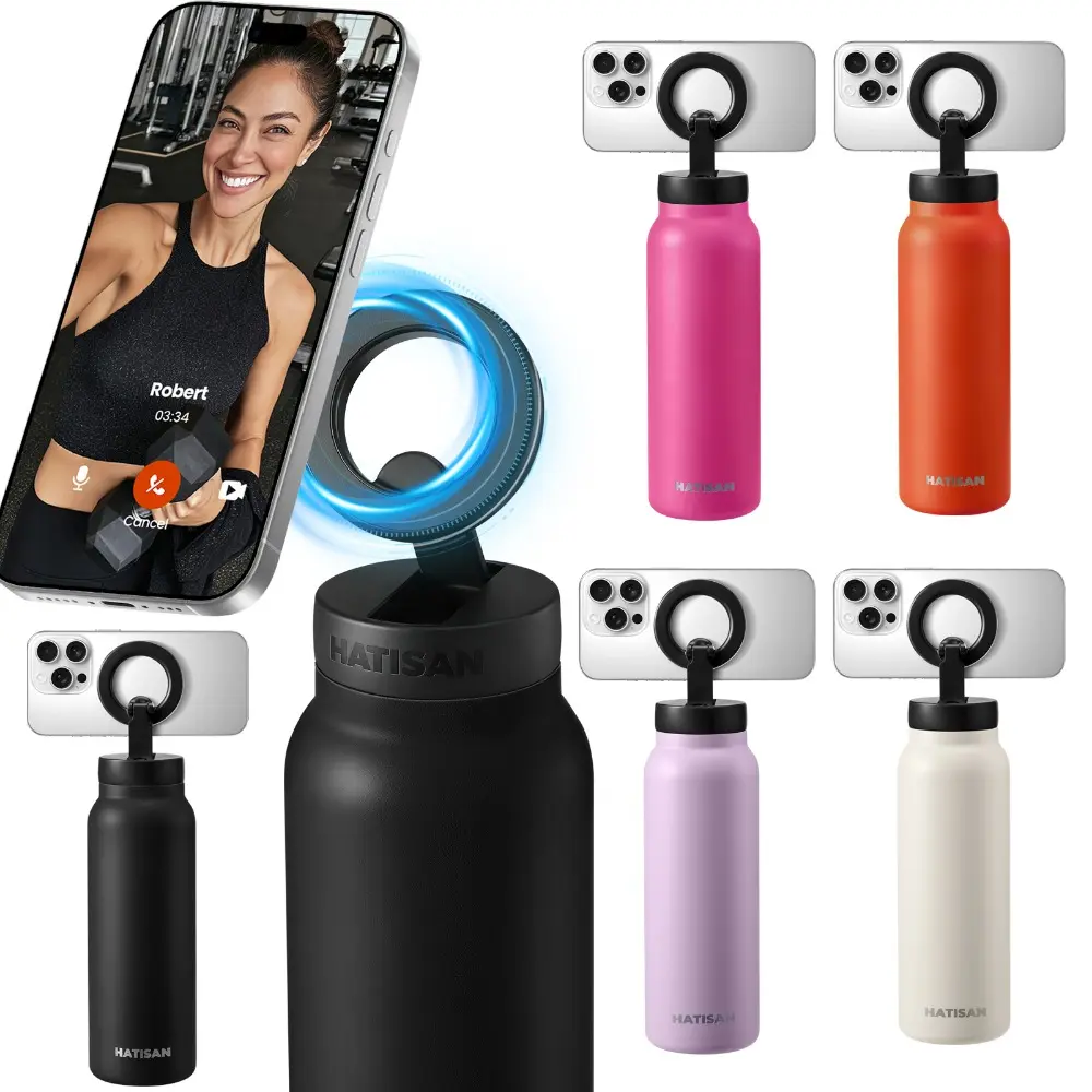 Insulated Magnetic Water Bottle, Magnetic Fitness Cup, Leak-proof Magnetic Bottle with Lid, Double-walled Stainless Steel Insulated Sports Water Bottle, Reusable Stainless Steel Water Bottle, Equipped with Magsafe-compatible Phone Holder