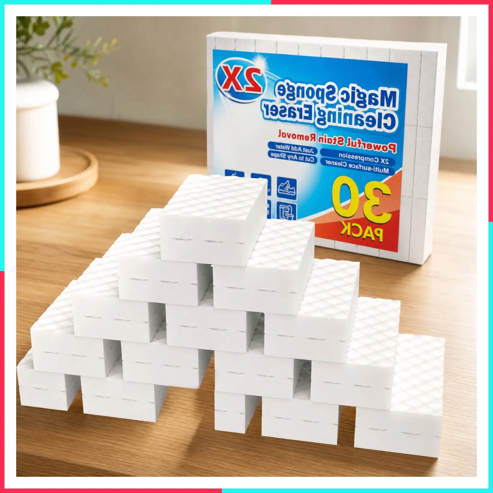 30 Pack 2X Magic Cleaning Sponges, Density Stronger Melamine Foam Pads, Multi-Functional Household Cleaner for Bathroom, Floor, Sink, Wall & Dish