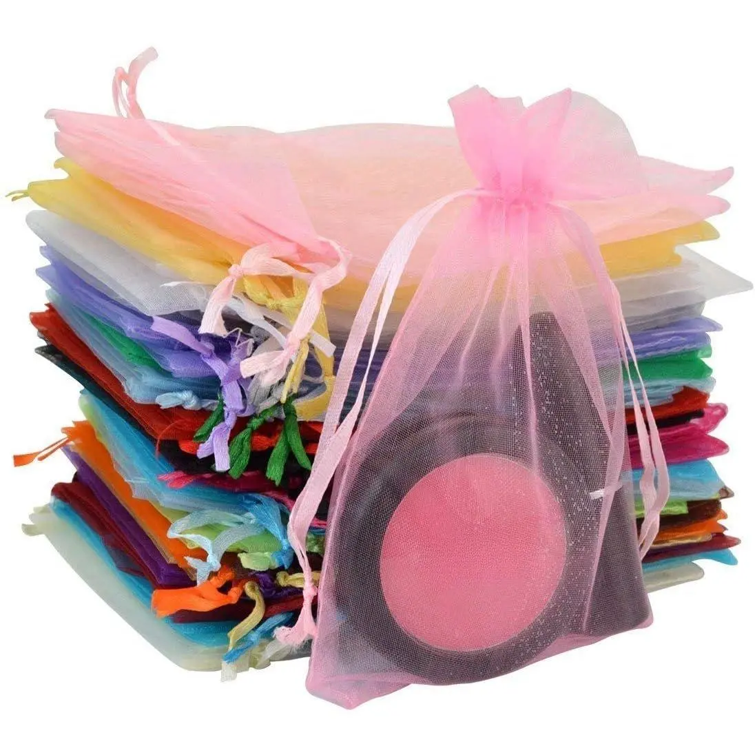 50 count Organza Bags-Mix Color 3.54''x4.33''(9x11cm) Satin Drawstring Organza Pouch Wedding Party Favor  Bag  Watch Bags