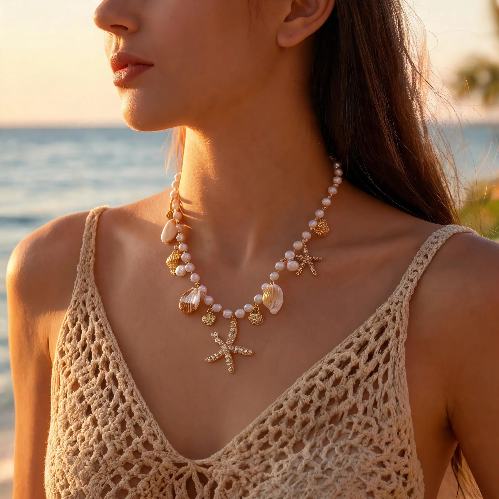 Bohemian Natural Shell Necklace Set, 2-in-1 Layered Jewelry with Pearl Anklet & Starfish Charms for Women's Beachwear, Layered Necklace, Pool Party, Women's Fashion, Coastal, Hypoallergenic, Accessories, Handcrafted, 2-In-1 Shell Bracelet/Anklet, Freshwat