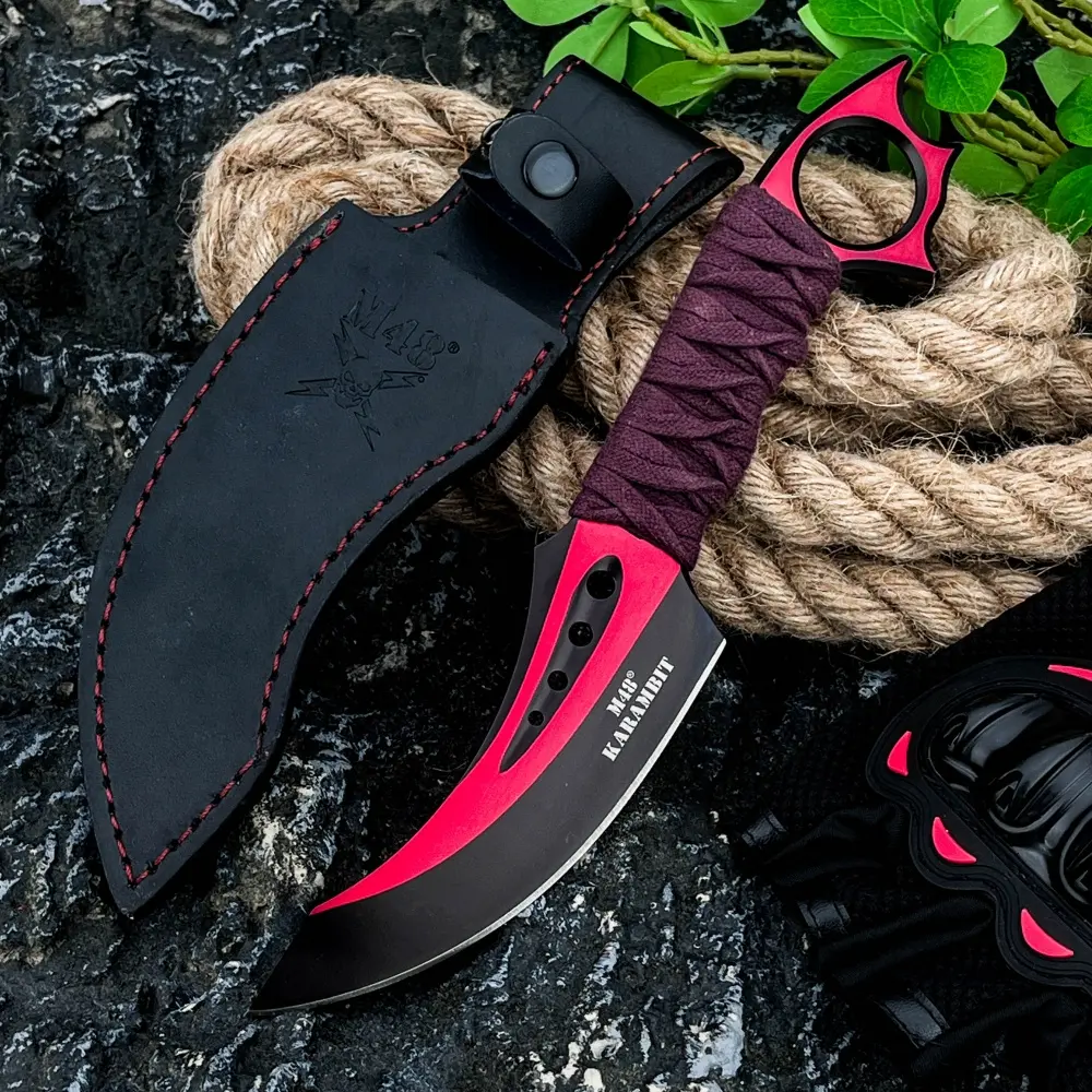 New M48 Fixed-Blade Knife with Sheath: High-Hardness 8Cr13Mov Blade, Nylon Cord Handle—Multifunctional Camping and Cutting Knife, Essential Outdoor, Daily Carry, Rescue, Hiking, and Exploration Tool