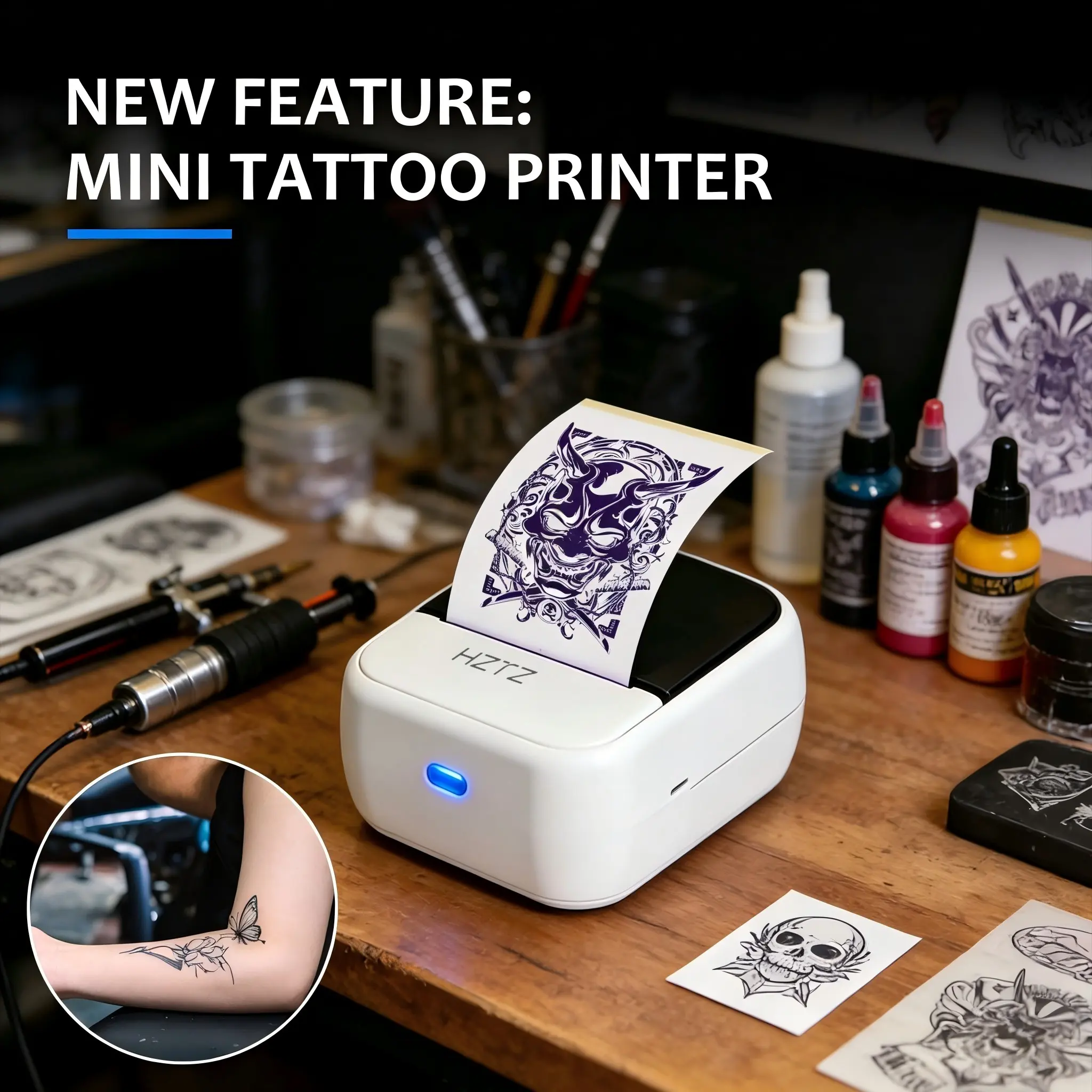 Wireless Tattoo Printer Mini Thermal Label Printer C50 Connects to Mobile Phone and Computer Ideal for DIY Tattoos Logo Printing Patterns