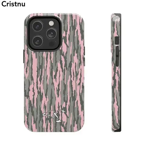 Cristnu Protective Smartphone Case - American Retro Preppy Bold Pink Camo TPU+PC Soft Shell, Cellphone Cover Protector for iPhone 11-17 & 17 Pro, with Tree Bark Texture & Cute Bow Accessory for Devices
