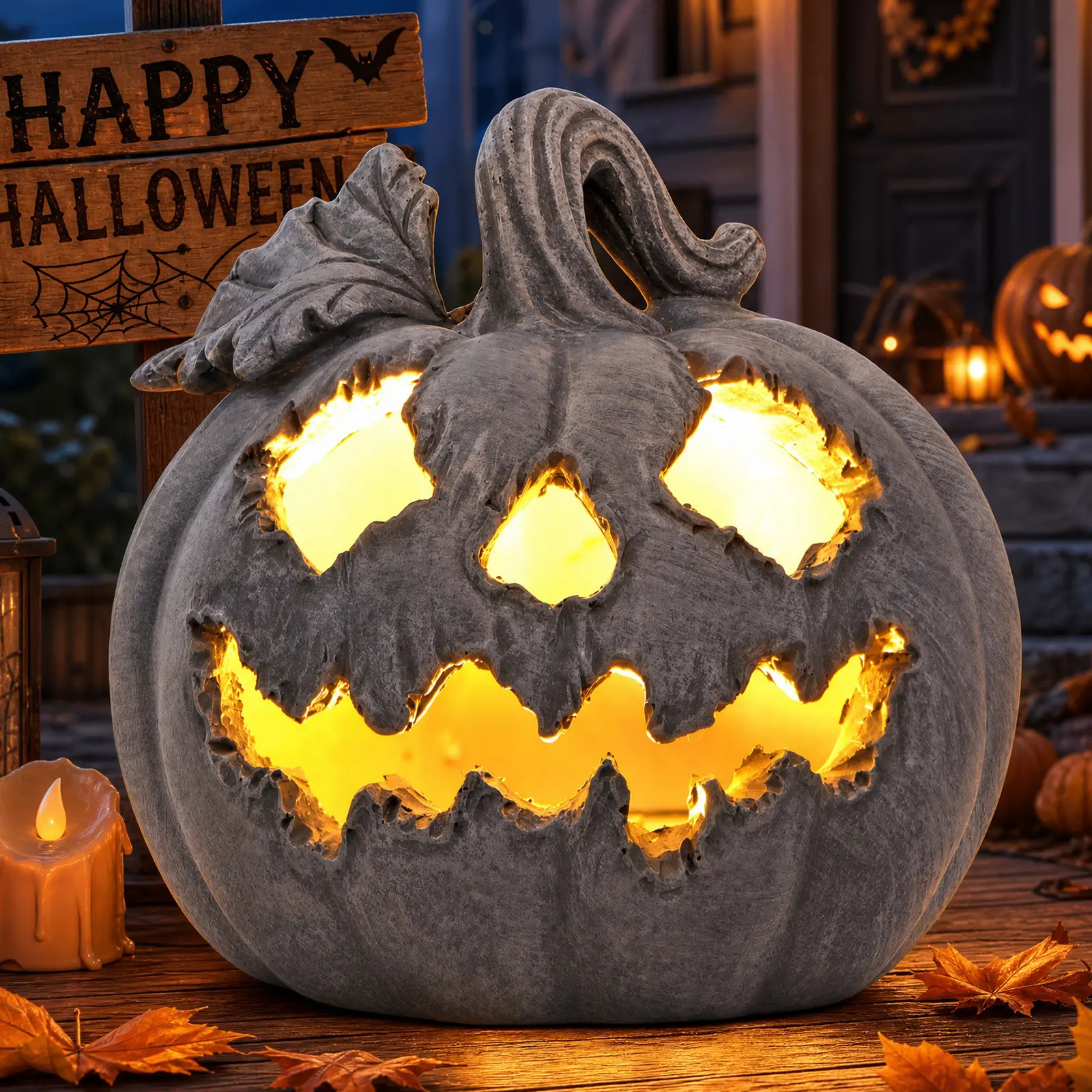 Glowing  Pumpkin Maple Leaf Lamp, Warm White Night Light, Cozy Spooky  for Home Thanksgiving Fall Party sohochic funny  Halloween gift