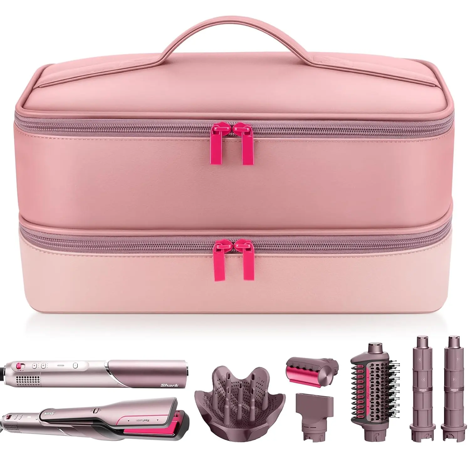 Double-Layer Travel Carrying Case for Shark FlexStyle & Revlon Hair Dryer Styler, Beauty Products Hair Accessories Tools Organizer (P-Pink),dorm essentials