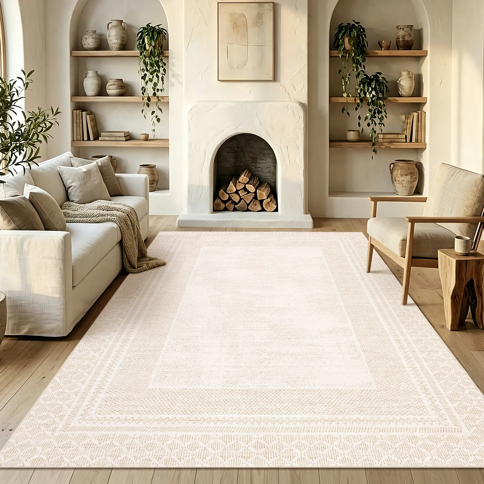 Washable Non-Slip Area Rug - Modern Edge Carpet for Living Room, Bedroom, Nursery, Dining Room - Soft, Low Pile, Mark Resistant, Collapsible