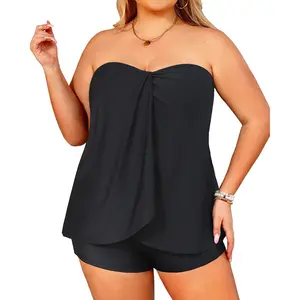Daci Plus Size Bandeau Tankini Swimsuit for Women Two Piece Halter Swim Top with Shorts Flyaway Tummy Control Bathing Suits  SwimWeek  summervibes