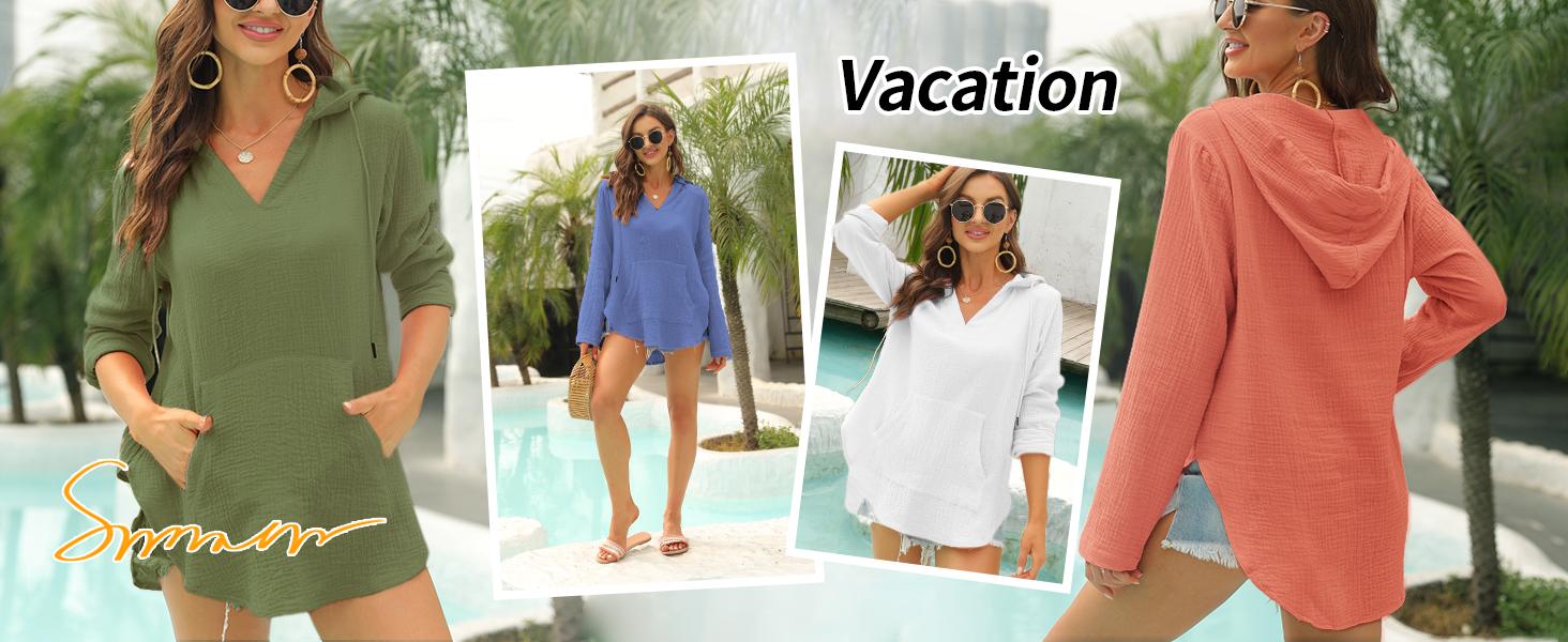 Imily Bela Women's Beach Cover Up hoodies sweatshirt Long Sleeve V Neck Pocketed Hooded Shirt Top Imily Bela Women's Beach Cover Up hoodies sweatshirt Long Sleeve V Neck Pocketed Hooded Shirt Top