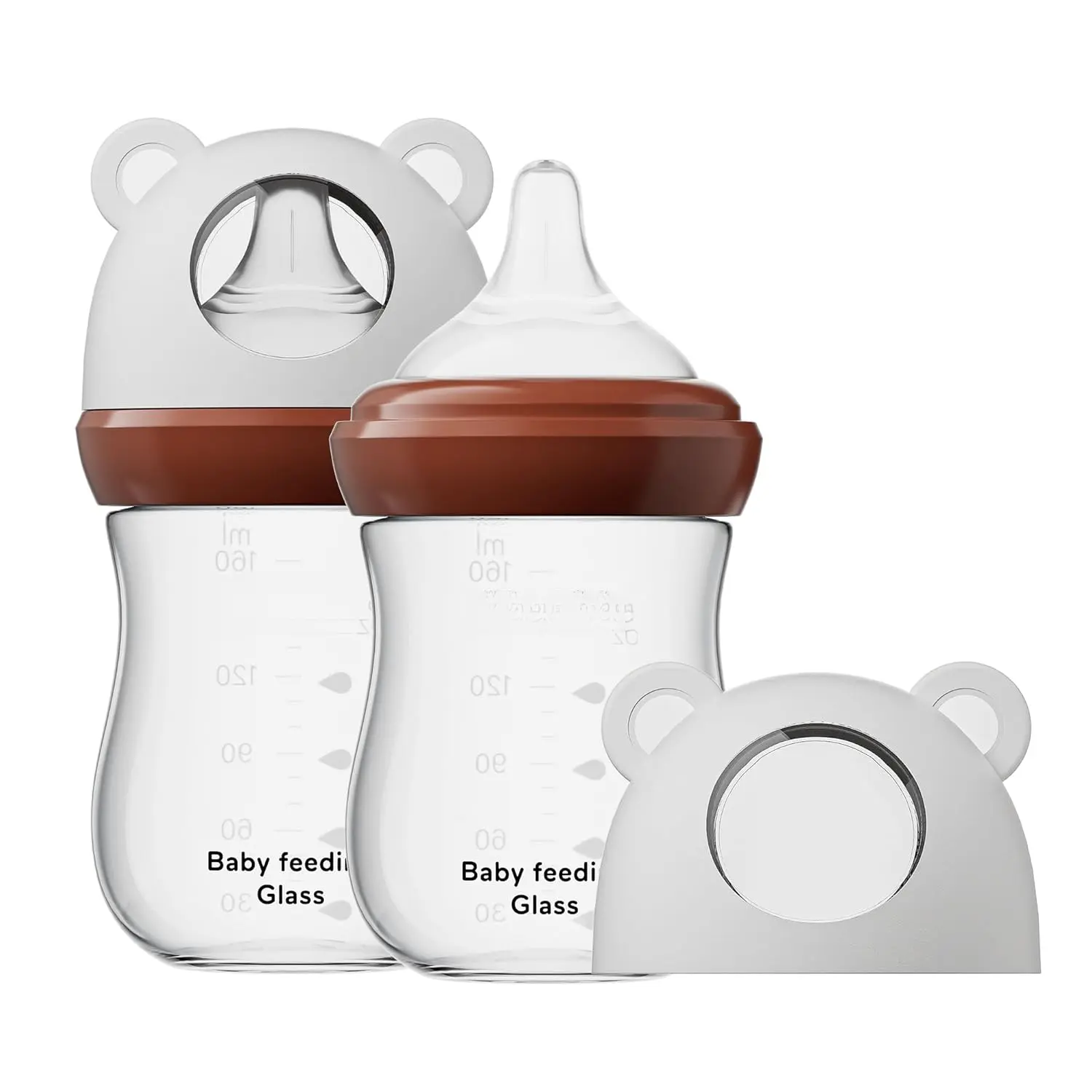 Natural Glass  Bottle  Breastfeeding , 5.4oz Anti-Colic  Bottle with Natural Response Nipple(S), Clear, Wide Neck, 2 Pack, 1 Months+ led Bottle Accessory Set
