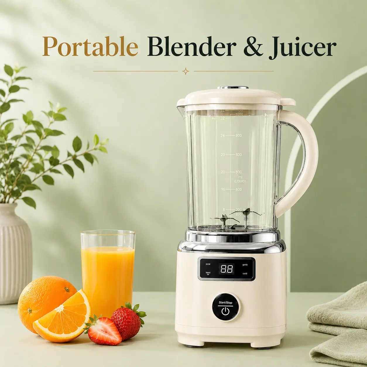 Rechargeable Portable Blender, 1L,with 30-Blade Cutter,Type-C Cordless Smoothie Maker  for Juice & Shakes, Electric Kitchen Juicing Appliance smoothy mini blender,Wide,Chute