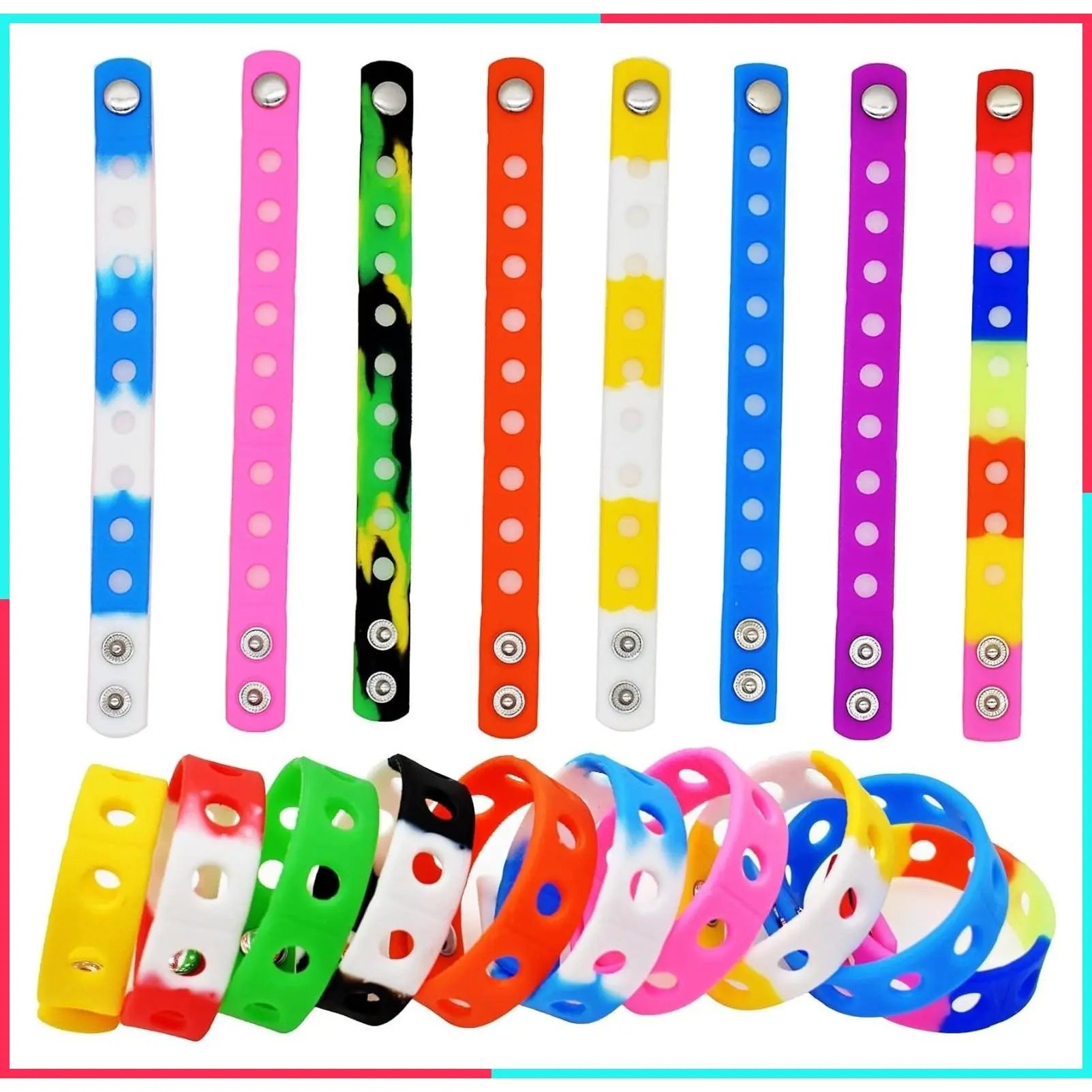 10/20/30/50/100PCS 7 Inch Silicone Wristbands Random Colors Bracelets Adjustable Bracelet Mixed Cute Charm Wristband With Hole for Shoe Charms Party Birthday Gifts
