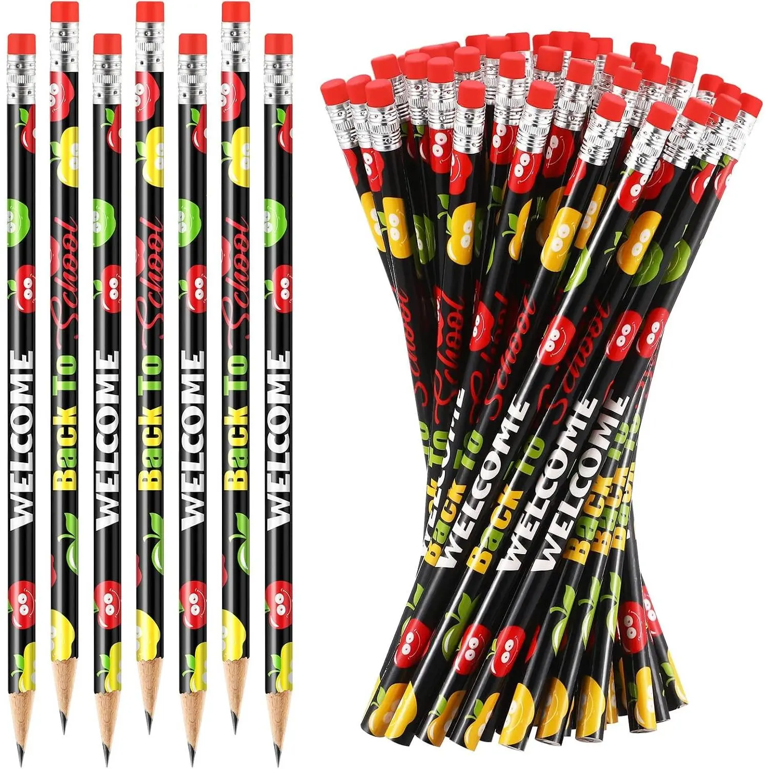 50 Count Welcome Back to School Pencils, Apple Theme, Motivational Kindergarten Pencils for Beginners, Kids, Students, Classroom Gift Supplies