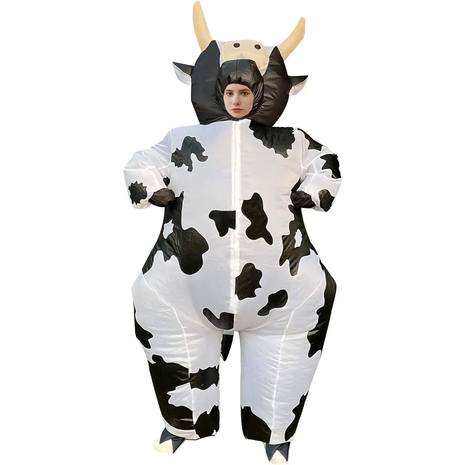 Adult Inflatable Cow Costume Clothes - Funny Blow-Up Jumpsuit, Novelty Cosplay Outfit for Halloween, Carnival Parties