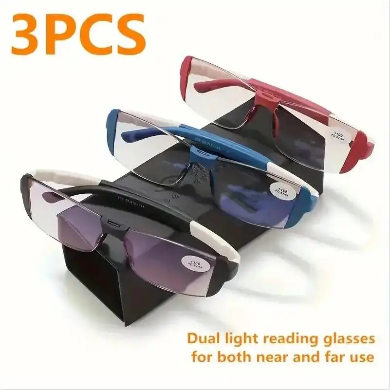 3-Pack Stylish Dual-Focus Unisex Reading Glasses - Ultra-lightweight, high-definition lenses suitable for nearsightedness and farsightedness; ideal for presbyopia, seniors, and everyday use