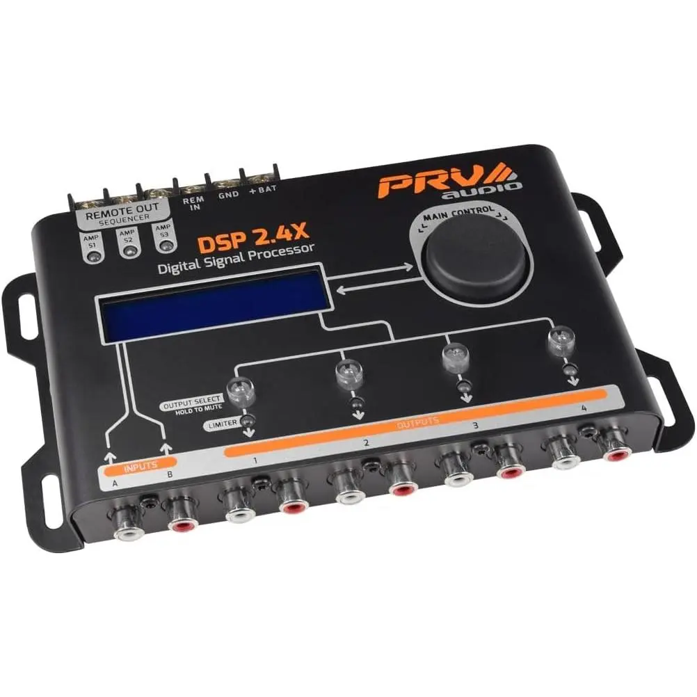 Car Audio DSP 2.4X Digital Crossover and Equalizer 4 Channel Full Digital Signal Audio Processor DSP with Sequencer Remote Relay