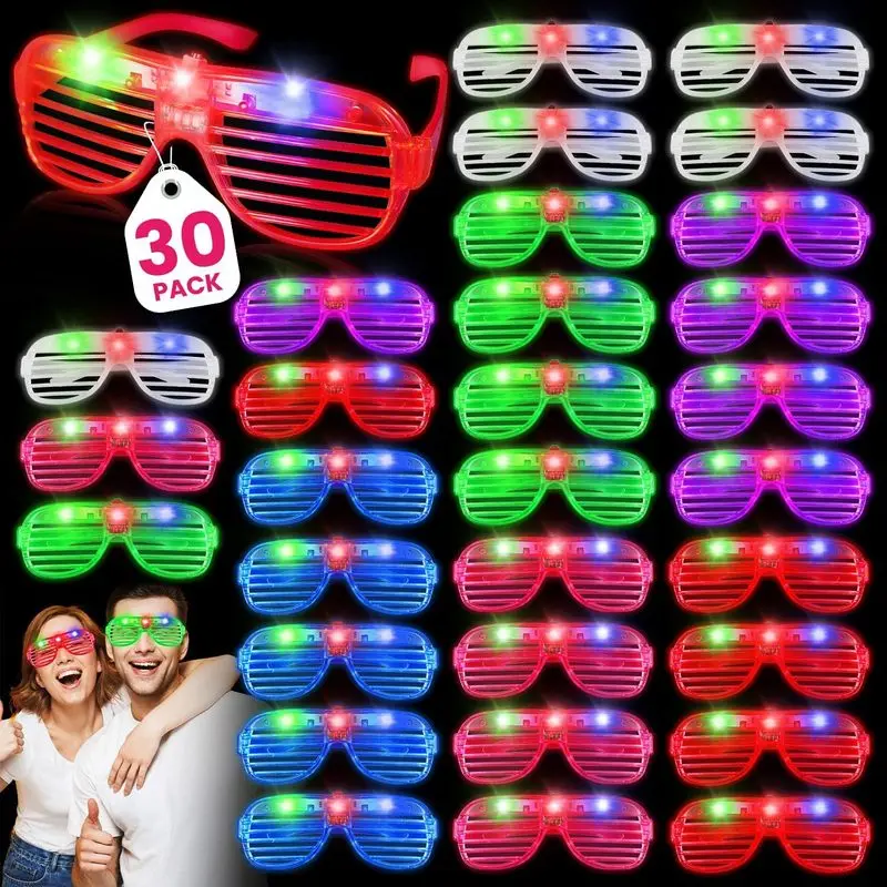 30 Pack LED Light Up Glasses in 6 Colors, Flashing Shutter Party Glasses for Adults, Birthdays, New Year’s Eve and Events