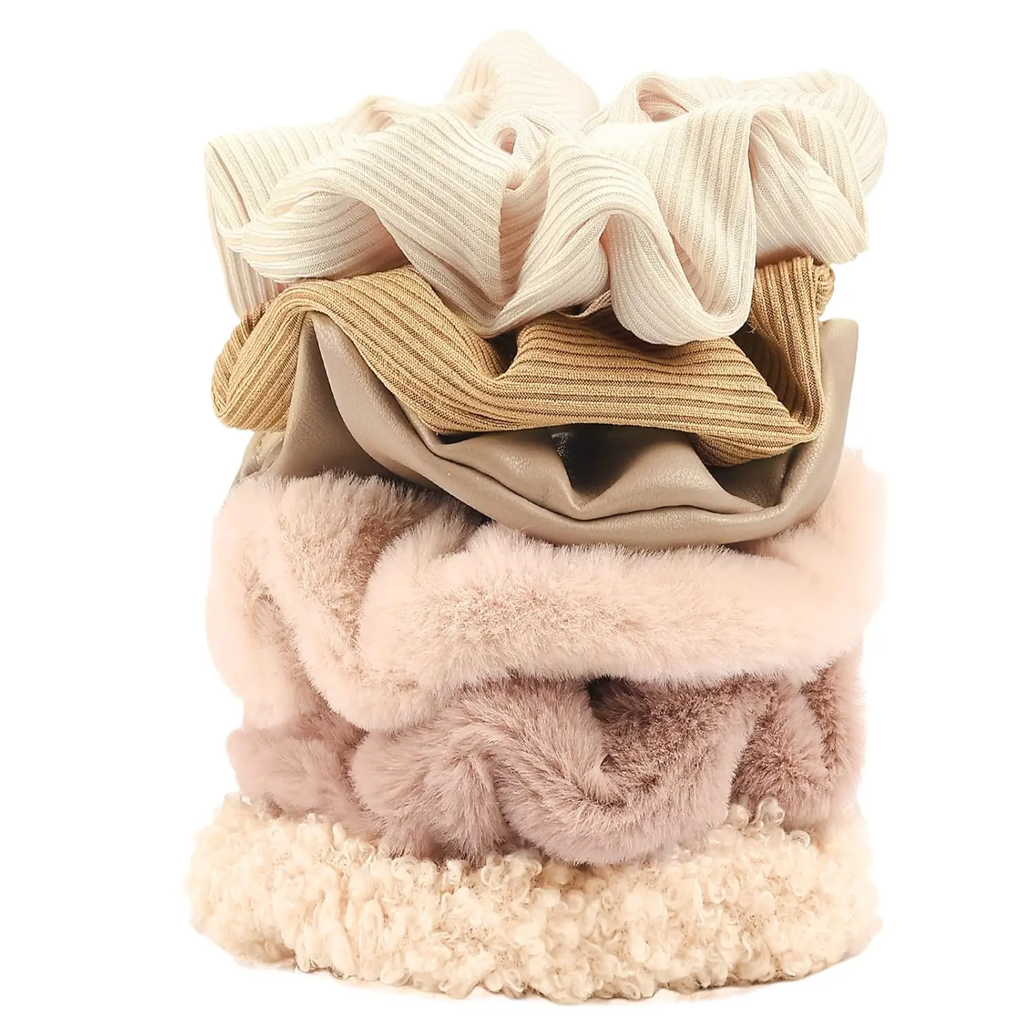 Matte Scrunchies for Hair 6 count  Scrunchies for Thick Hair Ultra Textured Soft Fuzzy Hair Bands Brown Ponytail Holder Neutral Scrunchie Cute Scrunchy Hair Ties Hair Accessories for Women Girls