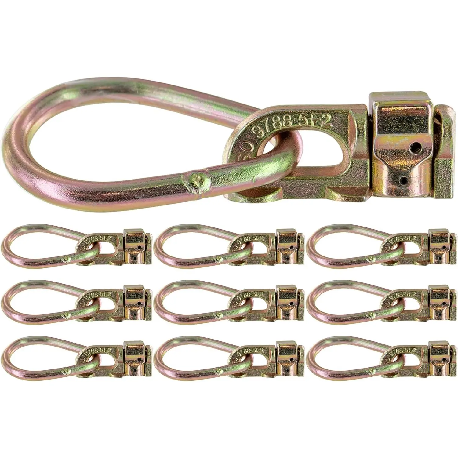 Double Stud L Track Fitting with Pear Link (10 Pack) 5,000 Pounds Break Strength, Use with L Track Rails in Truck Bed or Trailer, Automatic Locking with Spring Release
