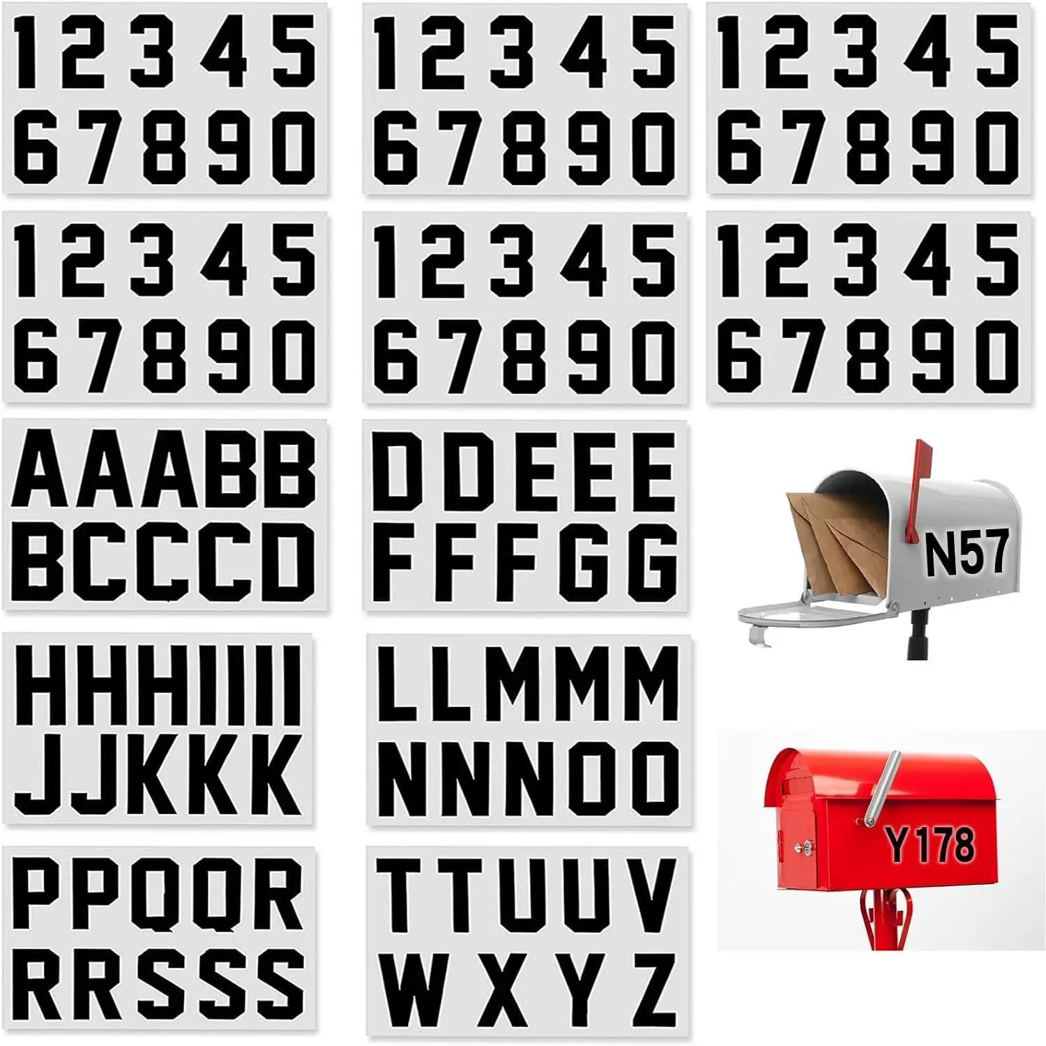 120 PCS Reflective Mailbox Numbers & Letters Stickers, 3 Inch Self-Adhesive Capital Letter Stickers, Waterproof Pre-Spaced Decals for Mailbox Address, Bin, Window, Door, Cars - Black Lettering on Silver BackgroundGift