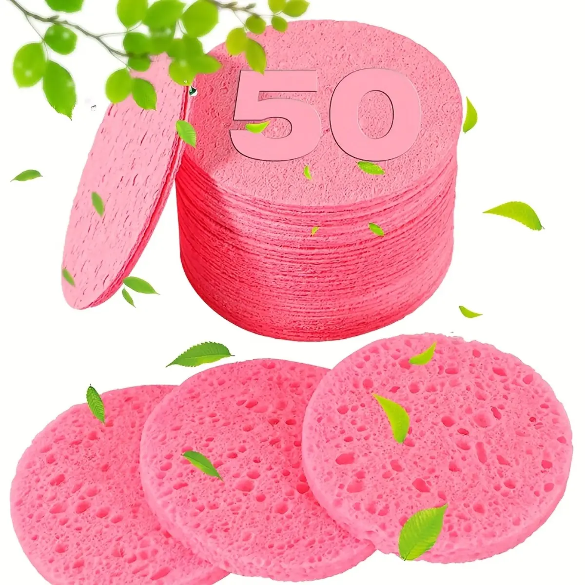 50-Piece Industrial Grade Compressed Facial Sponges Kit, High-Strength Biodegradable Cellulose Face Sponge, Ergonomic Portable Wash Puff for Hotel Guest Amenity & Camping Defense, Ultimate Skincare Upgrade Gear Pack