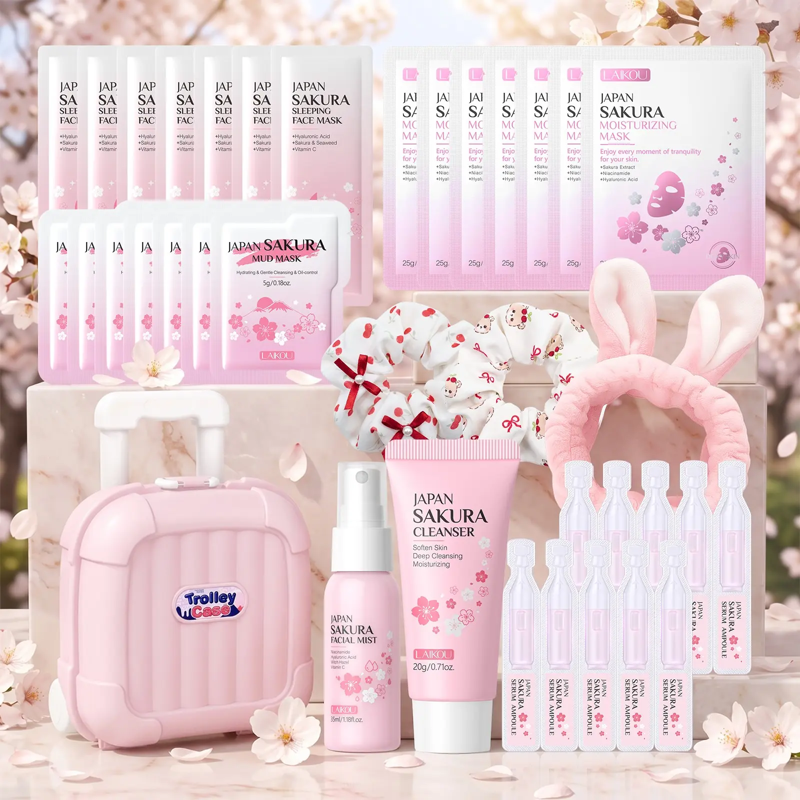 27 PACK Skincare Gifts Set for Teen Girls, Travel Kit & Skin Care Gifts |Cleanser, Clay mask, Serum, Sleeping mask, Face mask, Facial mist, Hair tie, Hair band, Pink suitcase , Skincare Gift for Kids, Spa Gift, Graduation Gifts, Moisturizing Set