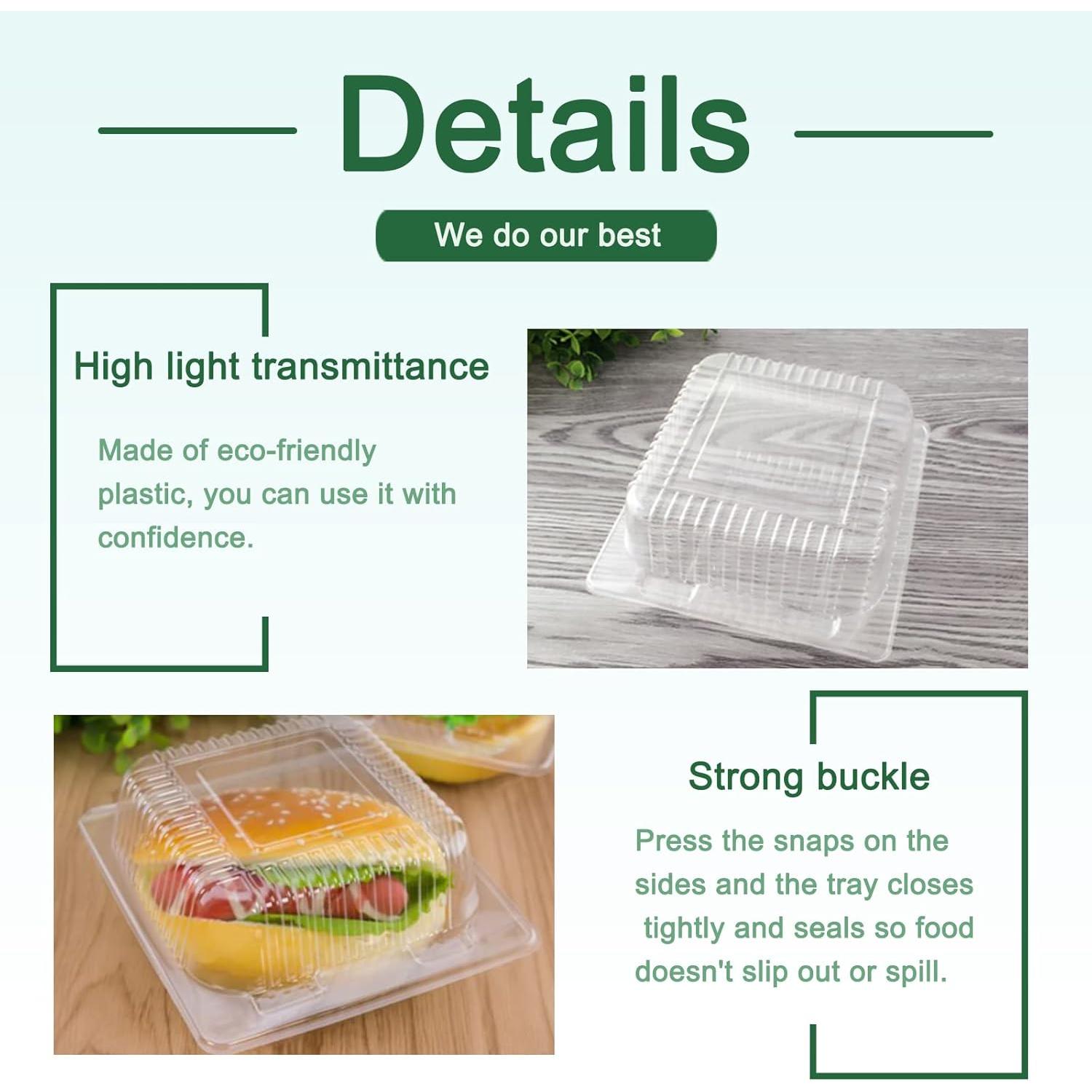 100 Pack Clear Plastic Square Hinged  Container,Disposable Plastic To Go Containers with Clear Lids,Cake Slice Containers Clamshell Takeout Tray for Pastry,Salad,Dessert(5.1"x 4.7"x 2.8")